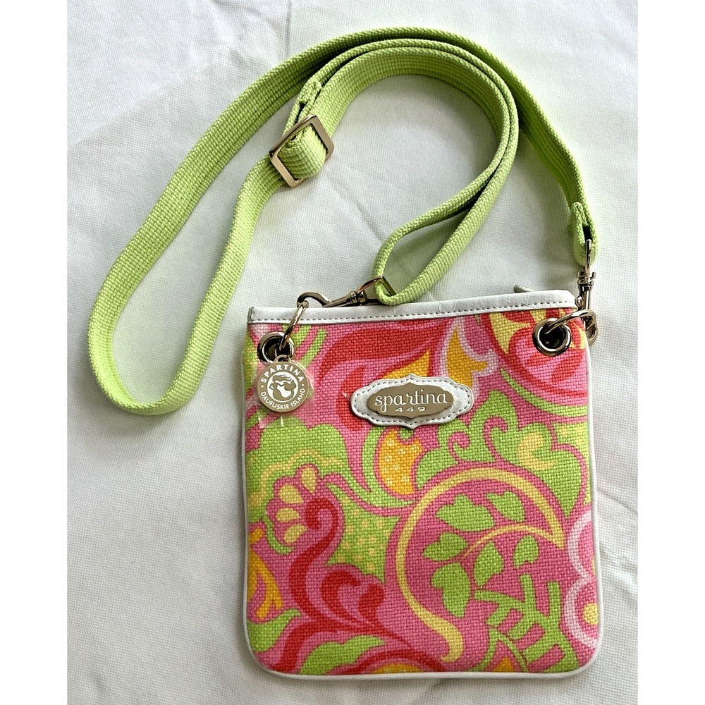 Spartina 449 Crossbody Daufuskie Island Pink Green Yellow Flowers Linen NEW